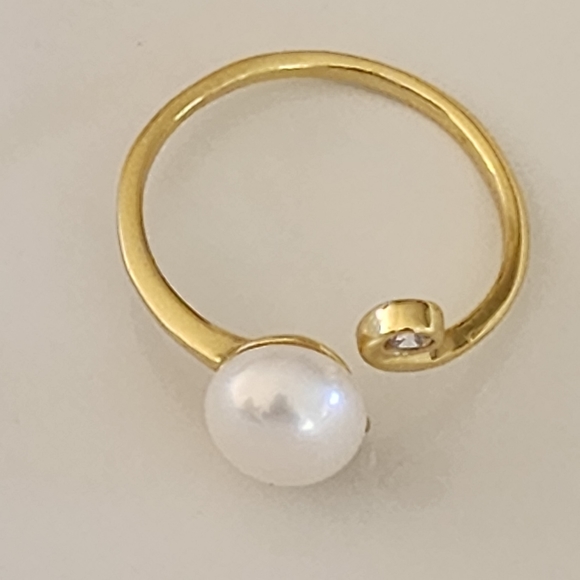 925S Real 8mm Cultured Freshwater Pearl Cat Shape Gold Ring - Adjustable - Picture 12 of 16